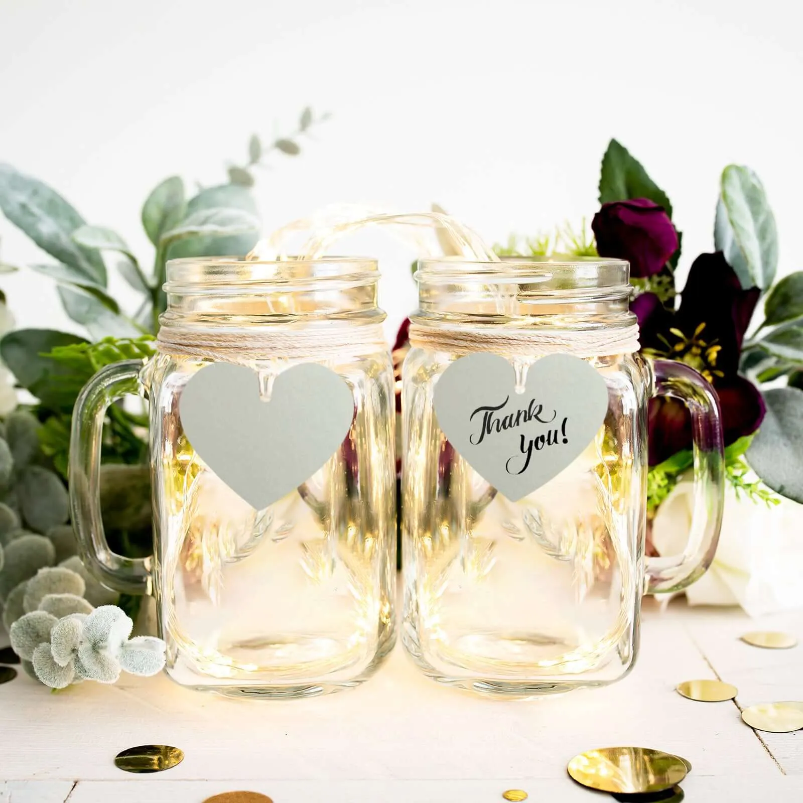 100 Pack Silver Printable Heart Shape Wedding Favor Gift Tags 2"