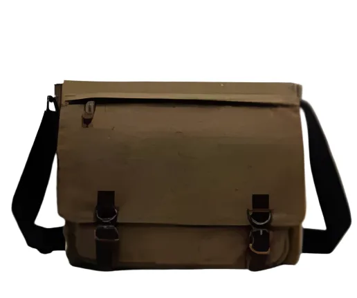 Canvas & Leather Shoulder Messenger Bag - Camel-VS-8645