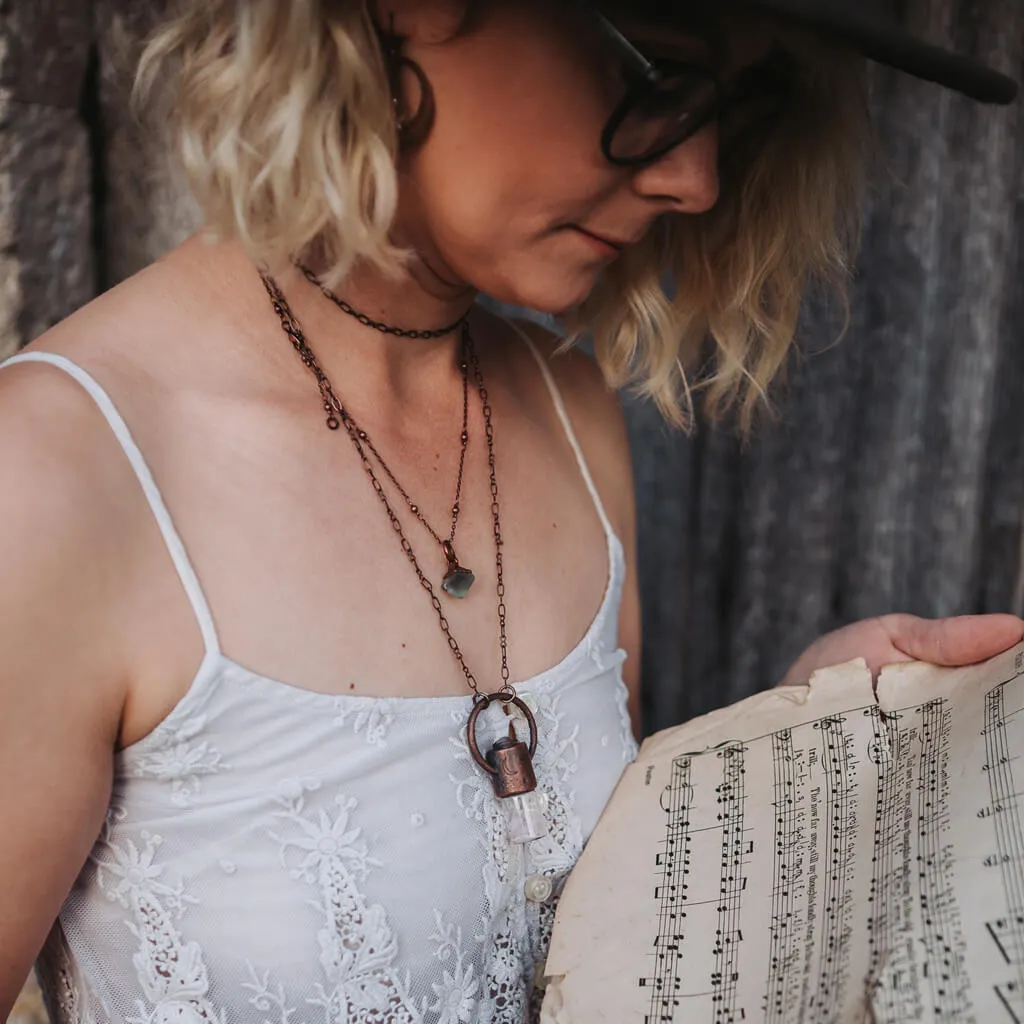 enchantment // copper electroformed crystal gemstone infused roller ball essential oil necklace
