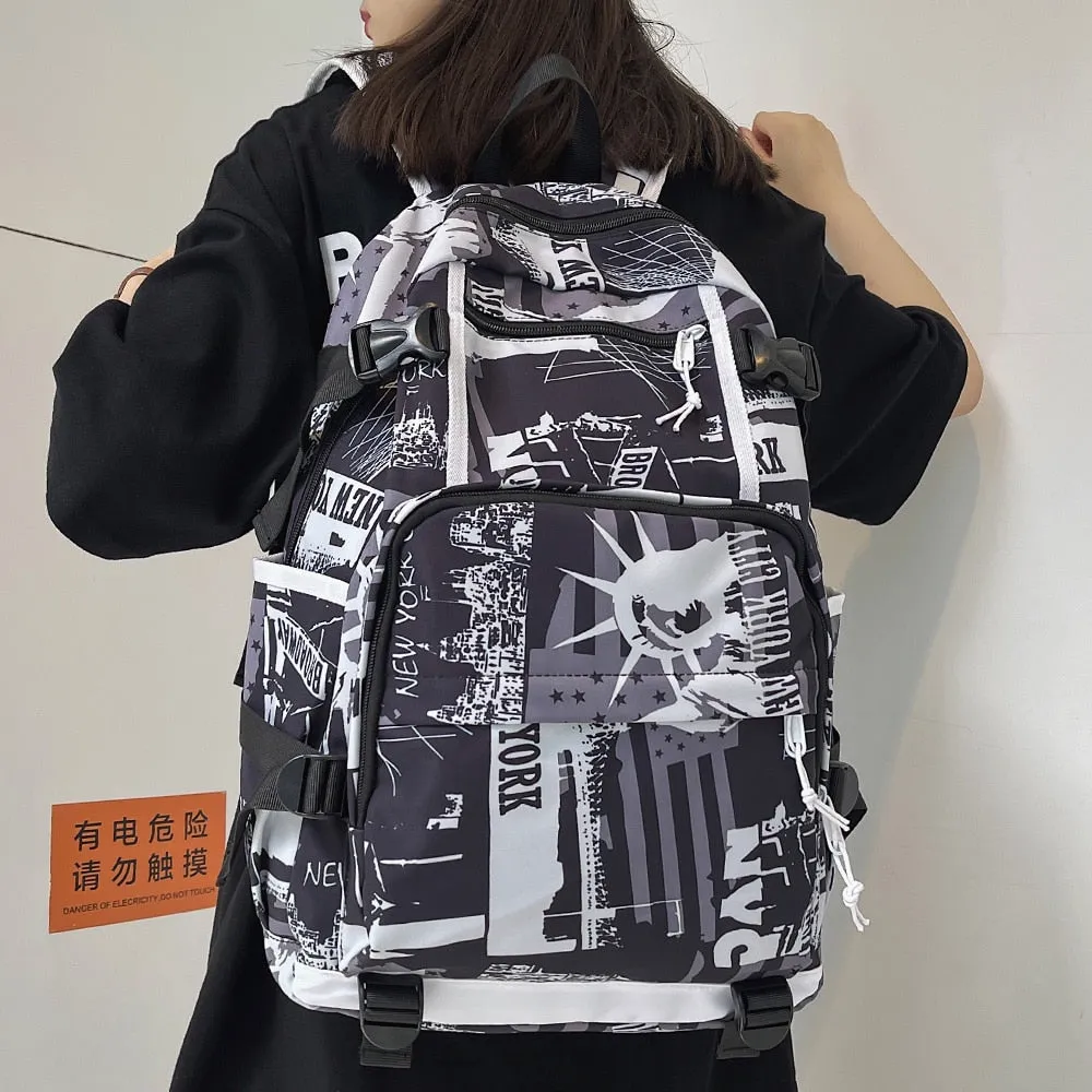 Wenkouban Harajuku Girl Male School Bag Female Graffiti Print Men Backpack Women Book Boy Bag Nylon Ladies Fashion Laptop Backpack Student