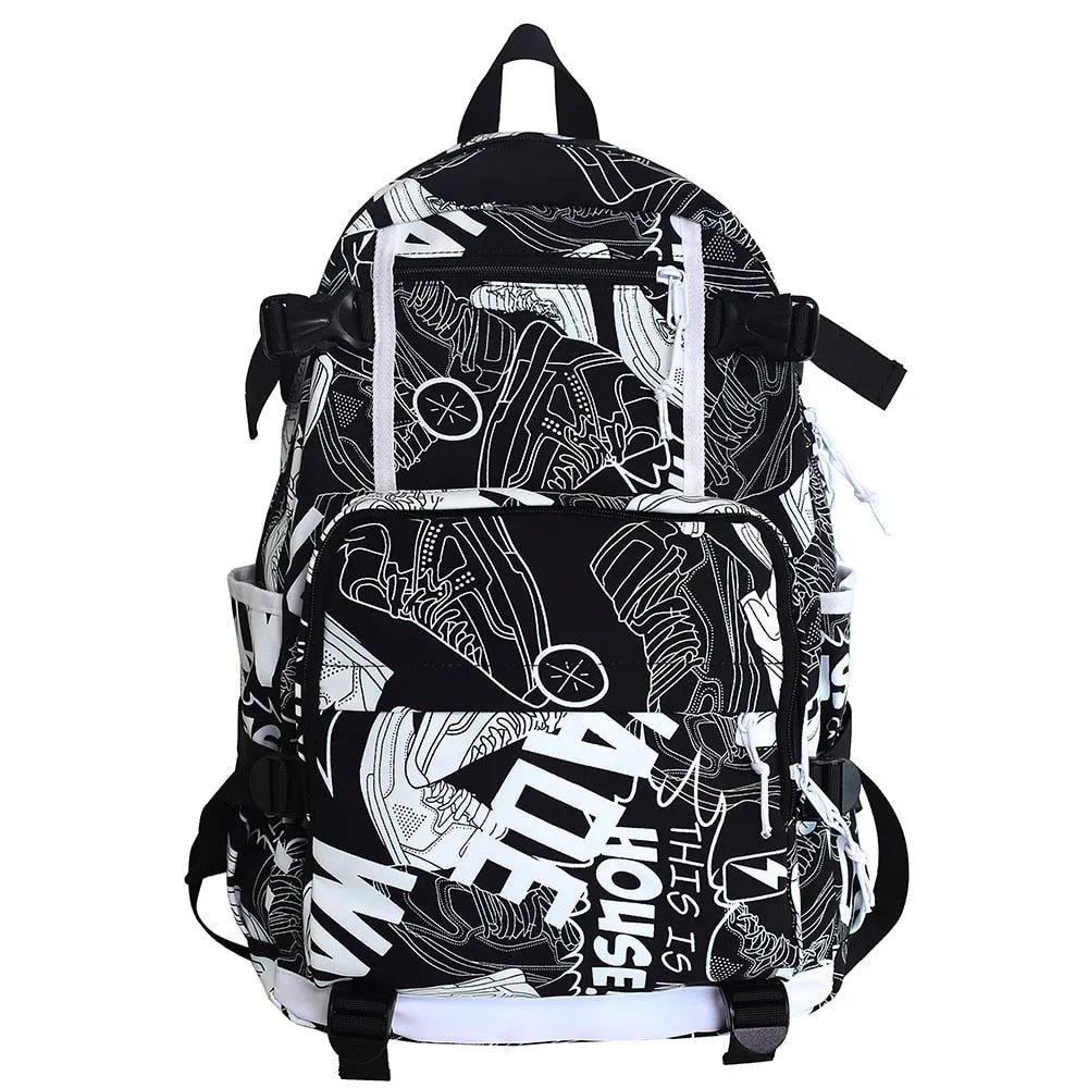 Wenkouban Harajuku Girl Male School Bag Female Graffiti Print Men Backpack Women Book Boy Bag Nylon Ladies Fashion Laptop Backpack Student
